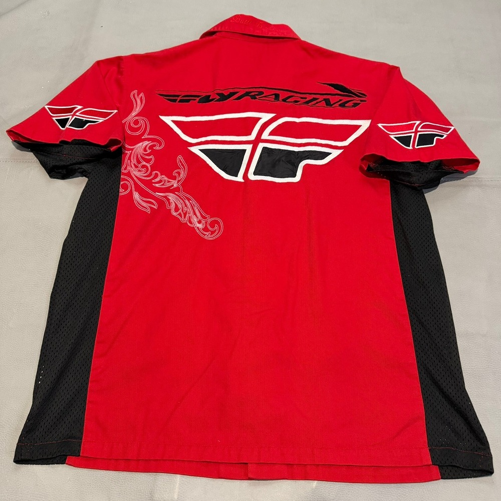 Fly Racing Y2K Men Red Black Button Shirt Skate Motocross Dirt Biker-7451